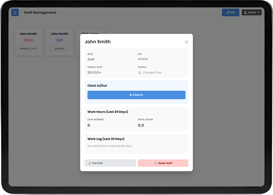 Staff Management Screenshot